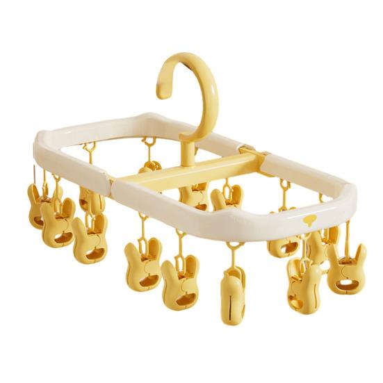 Socks Drying Rack with 14 Clips Foldable Hanging Rack Clothes Drying Rack with 360-Degree Rotatable Hook for Drying Socks Underwear Baby Clothes