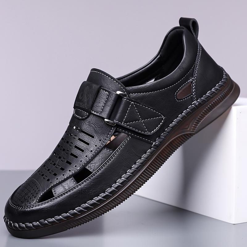 Men's Sandals Shoes Genuine Leather Anti-slip Breathable Hollow Outdoor Sports Beach Shoes Casual Sandals