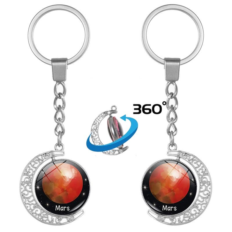 Nine Planets Silver Keychain Pendant - Universe Gem Ornament Gift