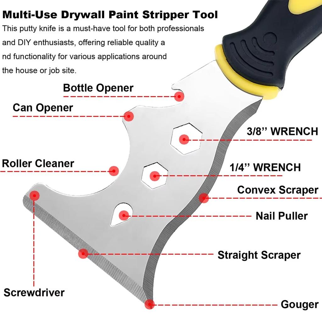 13 in 1 Multi Function Putty Knife Stainless Steel Paint Scraper Wallpaper Removal Tool for Marine Ship Maintenance Yacht Repair