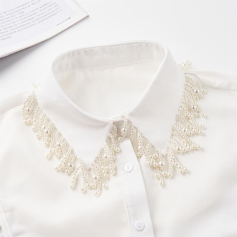 Jeweled Half Shirt False Collar Beaded Pearls Spread Lapel Versatile Art Collar Sweet Shawl False Decorative Shawl