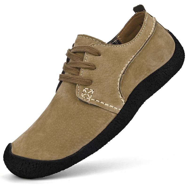 Suede Leather Casual Shoes For Men Lace Up Light Outdoor Sneakers Men Hiking Footwear Flats For Trekking Plus Size 38-46