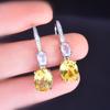 Luxury Asci Yellow Diamond Large Oval Earrings, Ear Hooks, Super Sparkling Colorful Stud Earrings, Ear Jewelry