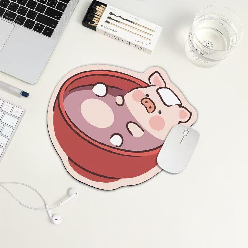 Creative Pink LuLu Pig Laptop Mouse Pad - Irregular, Non-slip, Wear-resistant, Easy-to-clean, Small Office Desk Mat