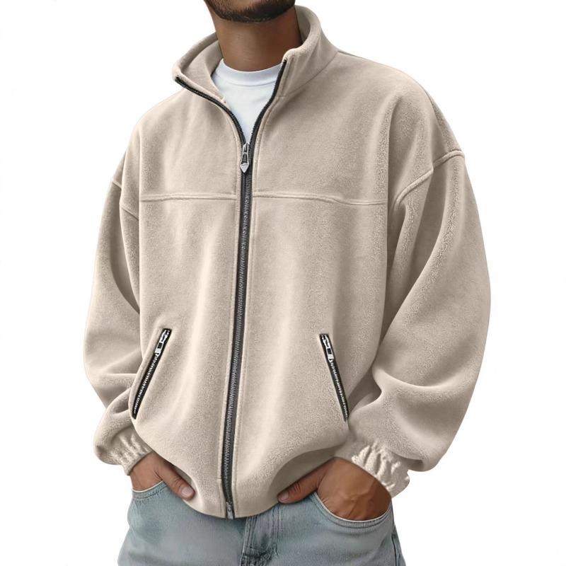 Men S Fleece Stand Collar Zip Up Sweatshirt Casual Outerwear
