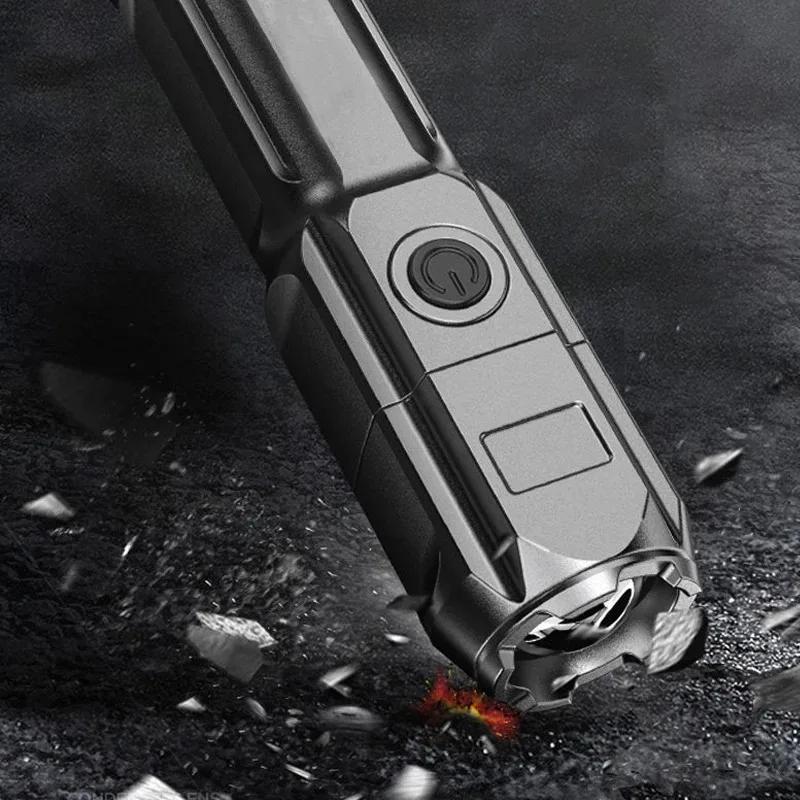 Powerful LED Flashlight Portable Zoomable Camping Light USB Rechargeable Torch 3 Lighting Modes For Outdoor Hiking Emergency