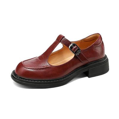 Krazing Pot Sheepskin Round Toe Size 42 Thick Med Heels Slip On Platform Gladiator Metal Buckle Autumn Pumps