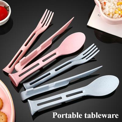 1 Stück Tragbares Besteckset Weizenstroh 3-in-1 Abnehmbares Besteck Reise Picknick Camping Besteckset