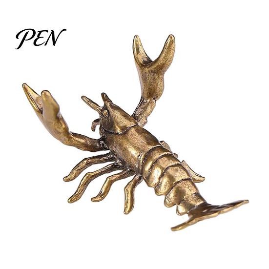 Pen Holder with Whisker Details Brass Lobster Figurine, Multifunctional Ornament for Tea Pet Lid Rest Brush Practical Desk Paperweight, Cute
