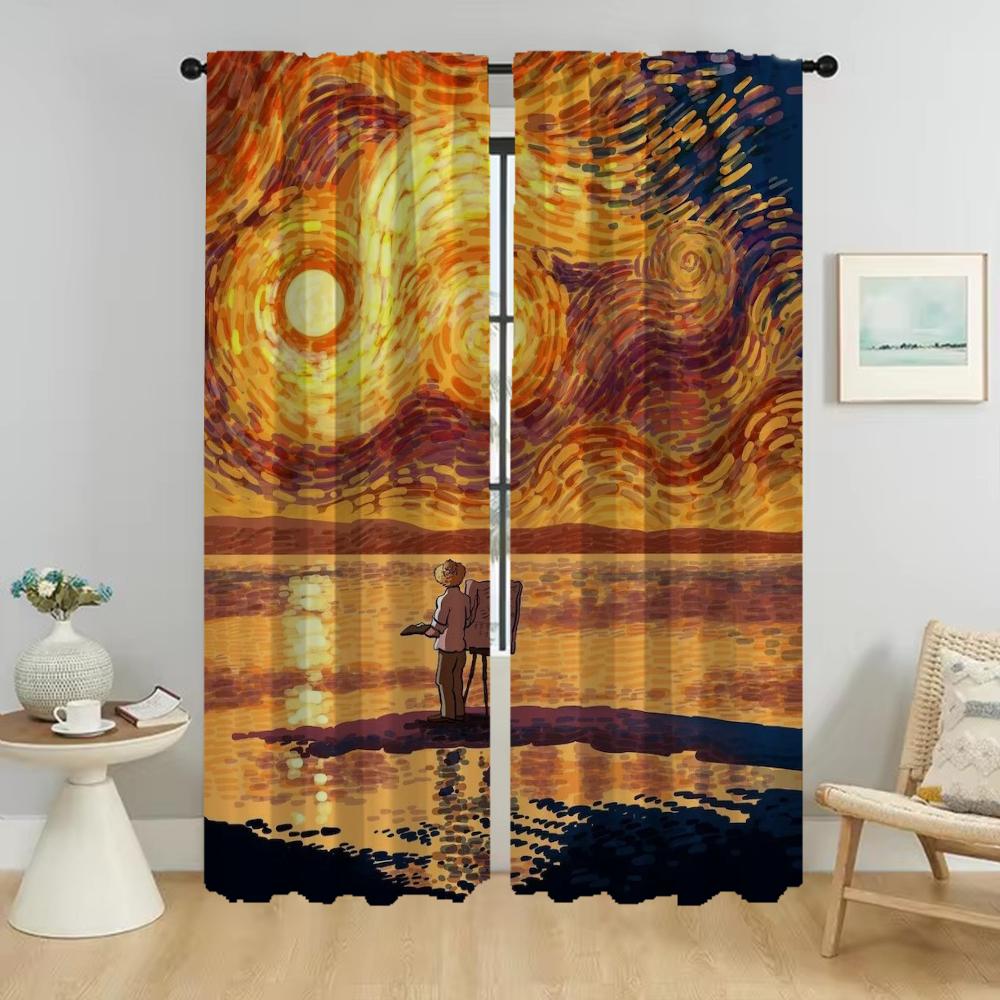 

Blackout Curtains for Camera Van Gogh Living Room Curtain Halloween Decoration Shades Home Interior Curtains 2 Pieces Partition W50xH70cmx2pcs-CL
