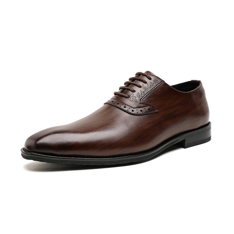 

Men s Leather Shoes Men s Leather Business Dress British Style Block High-end First Layer Cowhide Summer Men s Shoes 46 коричневый