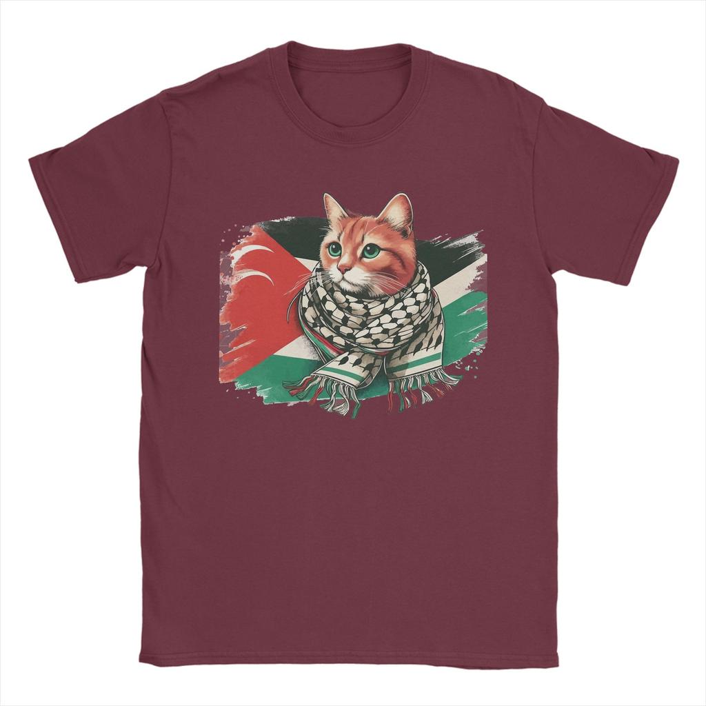Unisex TShirts Palestine Cat With Scarf Novelty 100 Cotton Tees Short Sleeve  T Shirt Crew Neck Clothes Printing