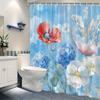 Watercolor Floral Curtain - Red Poppies, White Peonies, Blue Hydrangeas On Sky-Blue, Velvety Petals, Realistic Design, Polyester