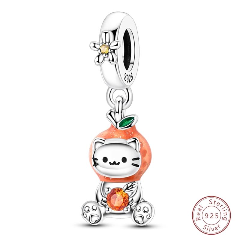 S925 Silver Birthday Bear Lucky Cat Elephant Family Firefly Charms Beads Fit 3mm Bracelets DIY Fine Jewelry