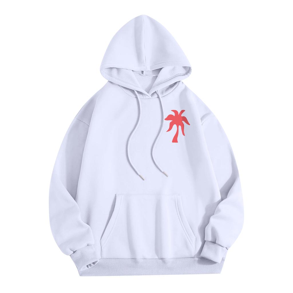 Damemote Lett langermet genser for kvinner med lommer Preppy grafisk hettegenser