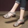 Summer new retro woven sandals first layer cowhide soft leather sandals soft sole bag head thick heel women's shoes