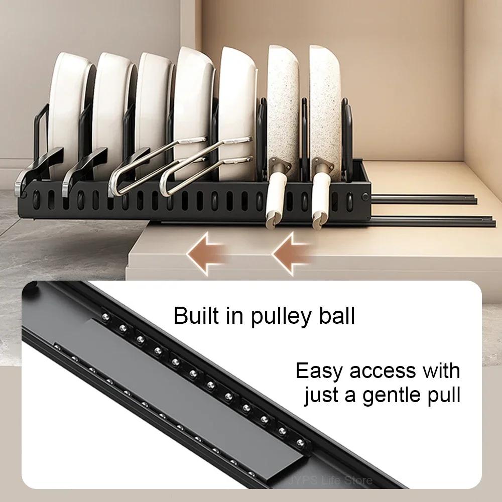 Kitchen Pull-Out Pot Rack Adjustable Cupboard Trays Dishes Partition Shelf with Slide Rails Organizer Tray Drawer Storage Racks