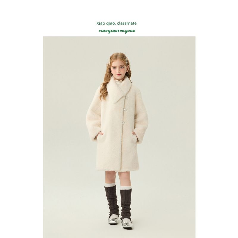 Children's Fur Coat 2025 Autumn and Winter New Style Girls' Medium and Large Faux Mink Fur Coat for Little Girls, Mid-Length