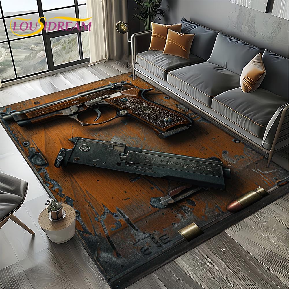 2025 New Retro Guns Pistol Ammunition Bullet Cartridge AK M4 Rug Carpet for Living Room Bedroom Decor,Non-slip for Sofa Doormat