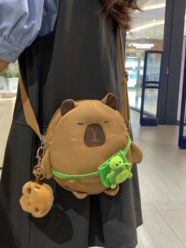 Capybara Small Shoulder Bag With Nylon Material And Zipper Closure For Casual Travel