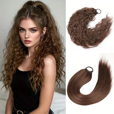 Synthetische Lange Gerade Lockige Pferdeschwanz Haarverlängerung Gummiband Geflochtener Pferdeschwanz Natürlicher Weicher Pferdeschwanz Für Frauen Tägliches Party-Tragen