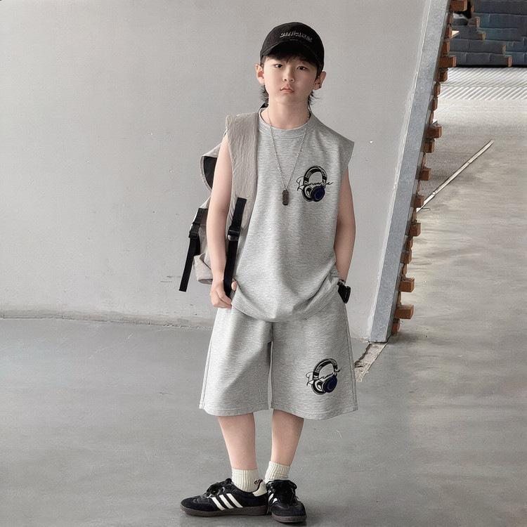 Teen Boys' Sleeveless Summer Set: Loose Vest & Shorts, Trendy Two-Piece Basketball Sportswear