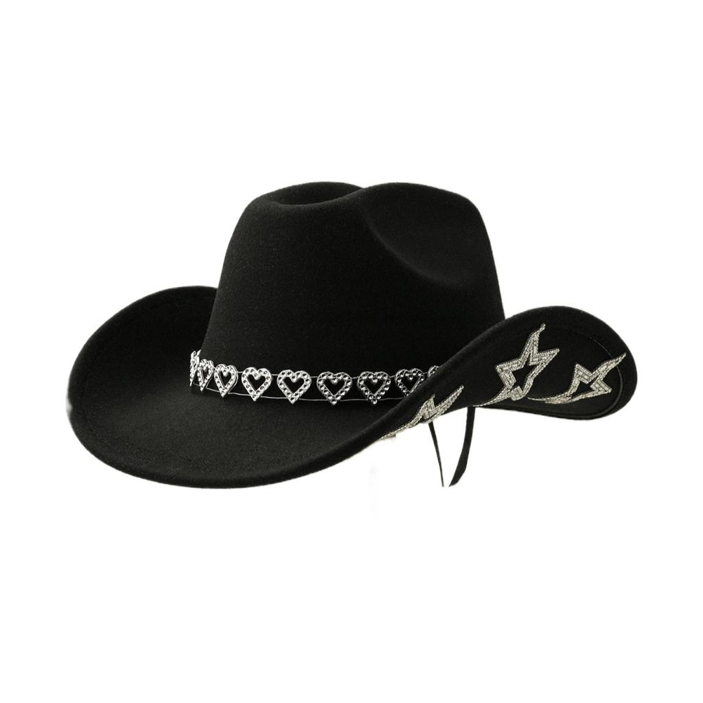 Popular love rhinestone cowboy hat women's western woolen big brim sun hat fashion personality trend hat
