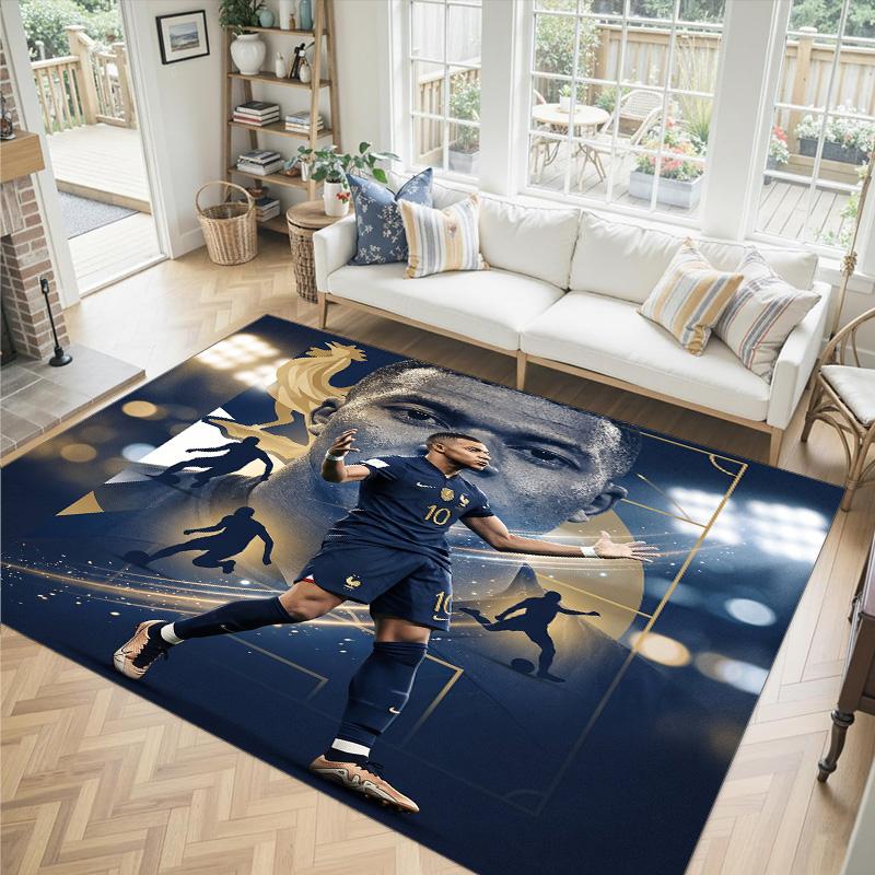 Kylian Mbappe Design Kristall Samt Teppich Gemütlich Nicht?Rutschfester Teppich mit Aufdruck für Schlafzimmer Wohnzimmer Eingang