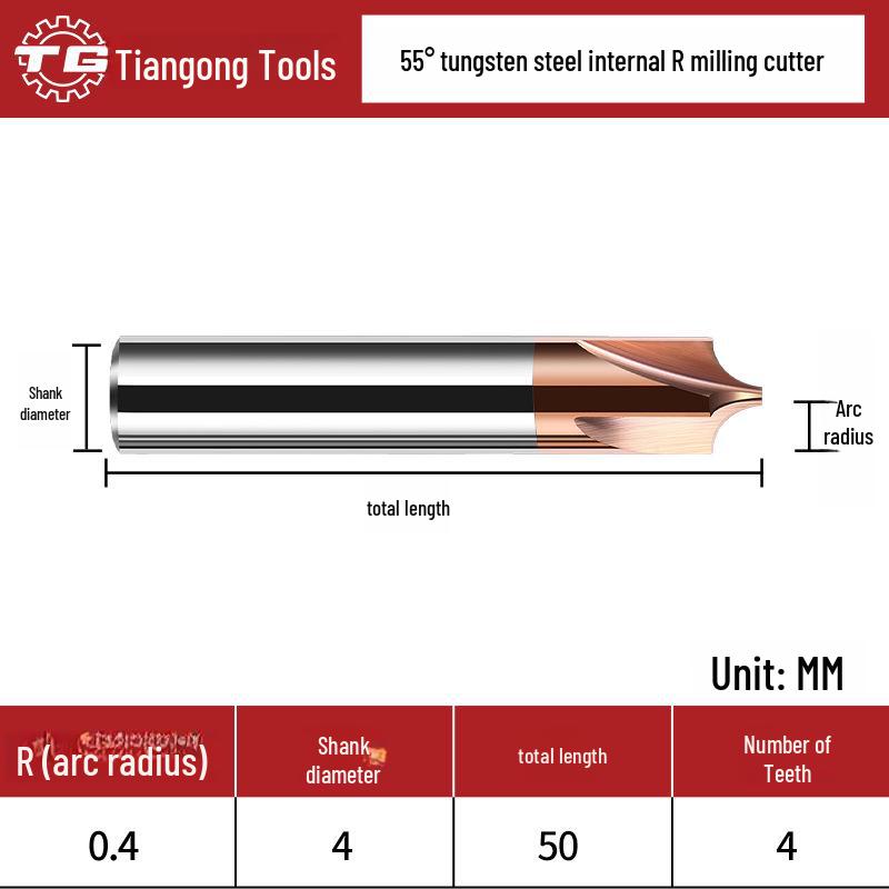 

Фреза Tiangong 55° для внутренней обработки R - с покрытием из вольфрамовой стали, обратный угол R для снятия фаски с алюминия