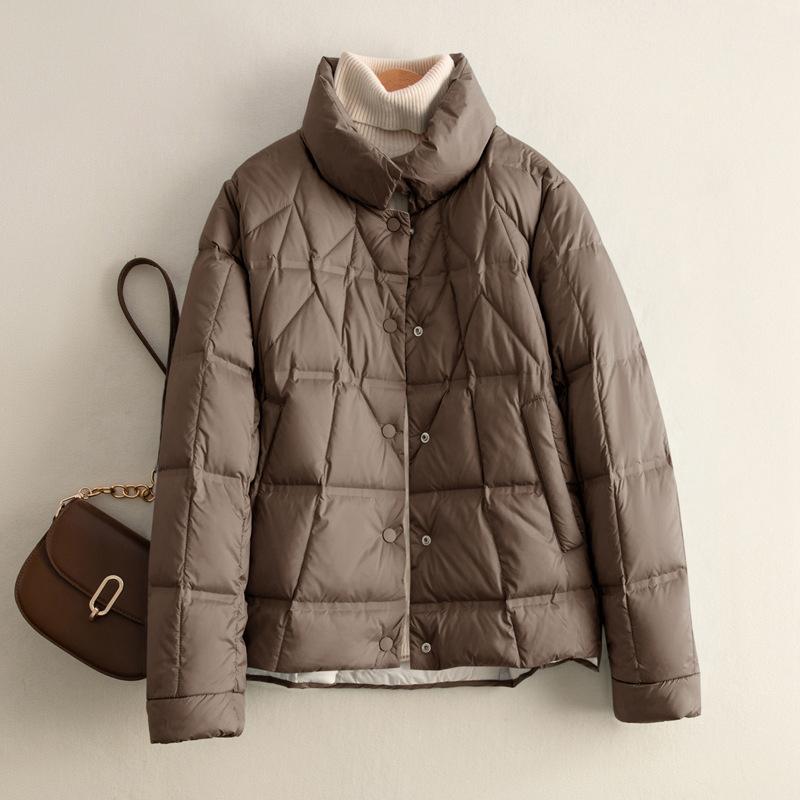 

Осенне-зимняя легкая пуховая куртка женская с длинным рукавом, однобортное пуховое пальто, короткие парки M кофейный