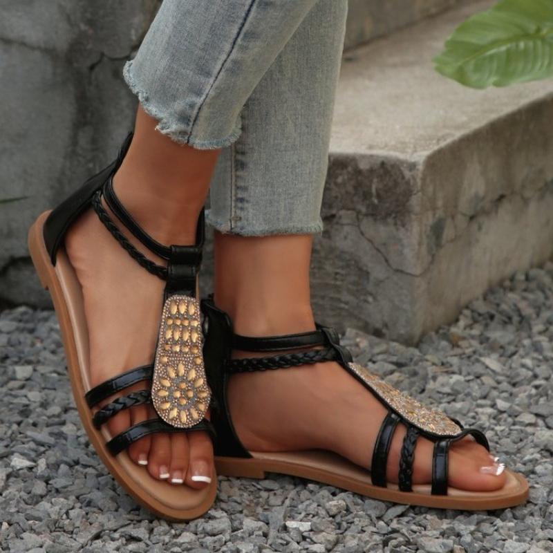 Fashion TIMETANG Bohemia Beach Sandals Women Summer Rome Casual Retro Rhinestone String Bead Platform Shoes Woman