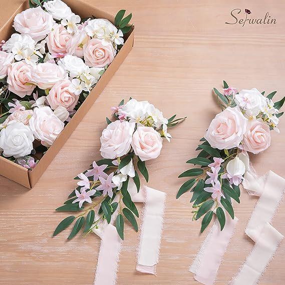 Simulation Chair Back Flower Mori Wedding Photography Props Hotel Chair Back Flower Outdoor Wedding Church Seat Decoration Flower