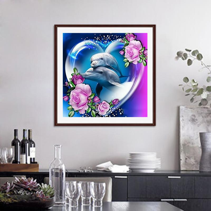 5D Diy Diamond Painting Cute Dolphin Diamond Embroidery Full Lay Anime Cross Stitch Kits Home Decor Handmade Gift