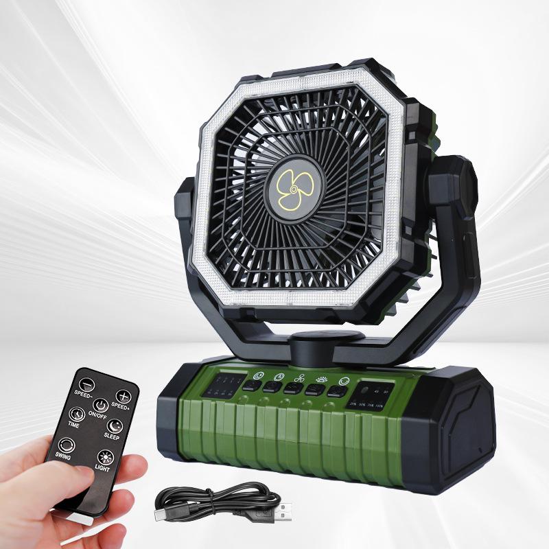 Rechargeable Oscillating Camping Fan with Remote Control & LED Light