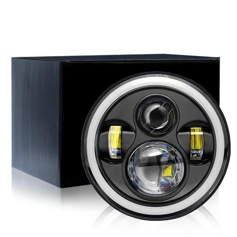 7 Inch Round H4 LED Headlight with Angel Eye Halo Ring, Integrated High Low Beam Projector Lens Headlamp, Aviation Aluminum Super Bright Front Light
