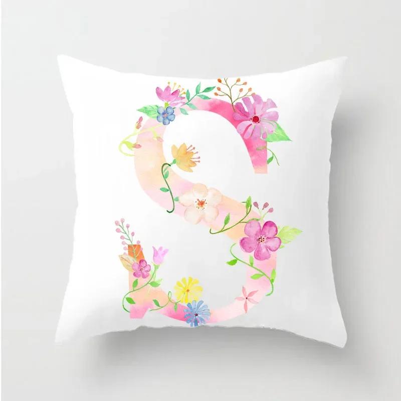 Flower 26 Letters Alphabet Decorative Cushion Cover Polyester Pillowcase Throw Pillow Cover Home Decor Fundas De Cojin 45X45Cm