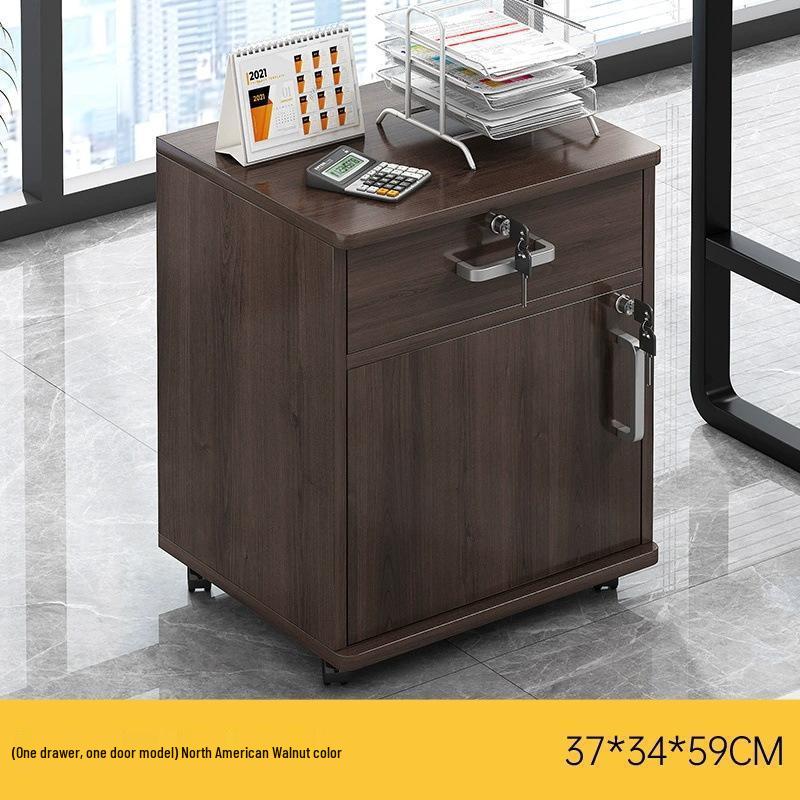 Lockable Mobile Wooden Cabinet for Under Desk Storage
