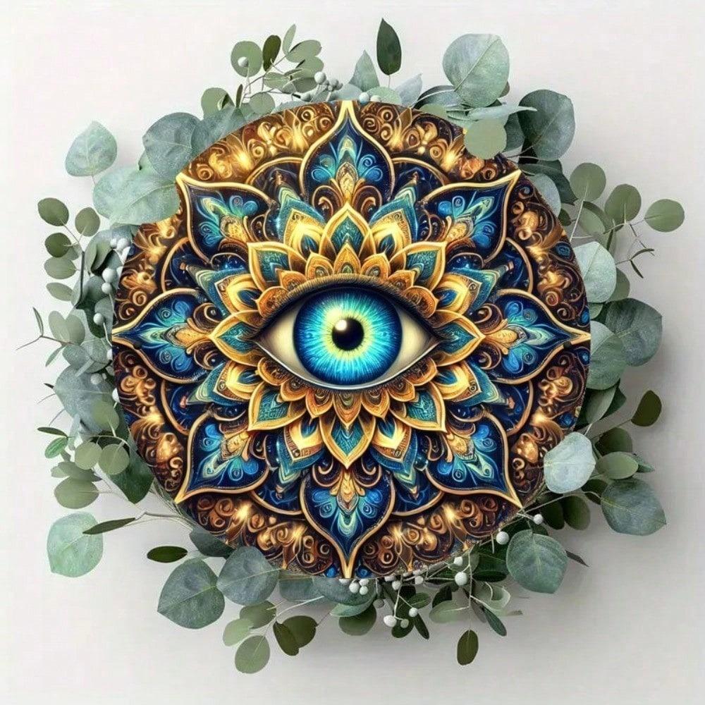 Vintage Mandala Metal Wall Art Retro Farmhouse Round Iron Sign With Eye Design 7.87 Inch Home Decor