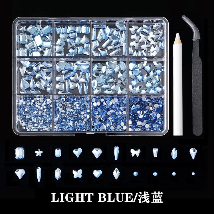 12-Grid Boxed Rhinestone Nail Art Flat Bottom Special-Shaped Diamond Nail Rhinestone Nail Art Jewelry Set