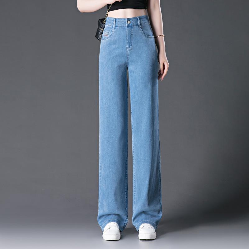 

Женские джинсы из тенсела с завышенной талией, укороченные, с широкими штанинами - Летние 2024, Легкие, Облегающие Size 30 [2XL] Waist 2 3