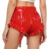 Women's Wet Look PU Leather Briefs S-3XL: Ruffled Trim Ruched Bloomer Shorts with Garter Clips Glossy Nightwear for Nightclub Rave Party
