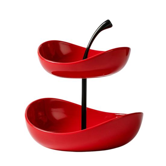 Double Layer Fruit Plate Multi-Layer Ceramic Fruit Bowl with Metal Stand Dishwasher Safe Corner Kitchen Countertop Organizer for Fruits Snacks Cakes