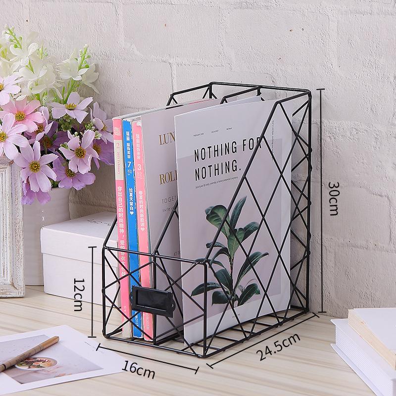 Bookshelf Rack Desktop Metal Book Block Office Newspapers Magazines Storage Scandinavian Decor  Holder Stand Golden Shelf