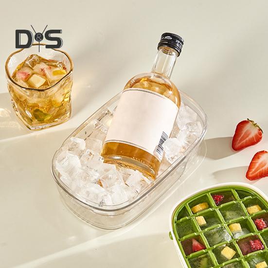 Ice Cube Tray with Lid And Bin Easy Release Ice Maker Mold Stackable Ice Cube Mold Drawer-Style Ice Block Mold for Desserts Chocolate Juice Coffee