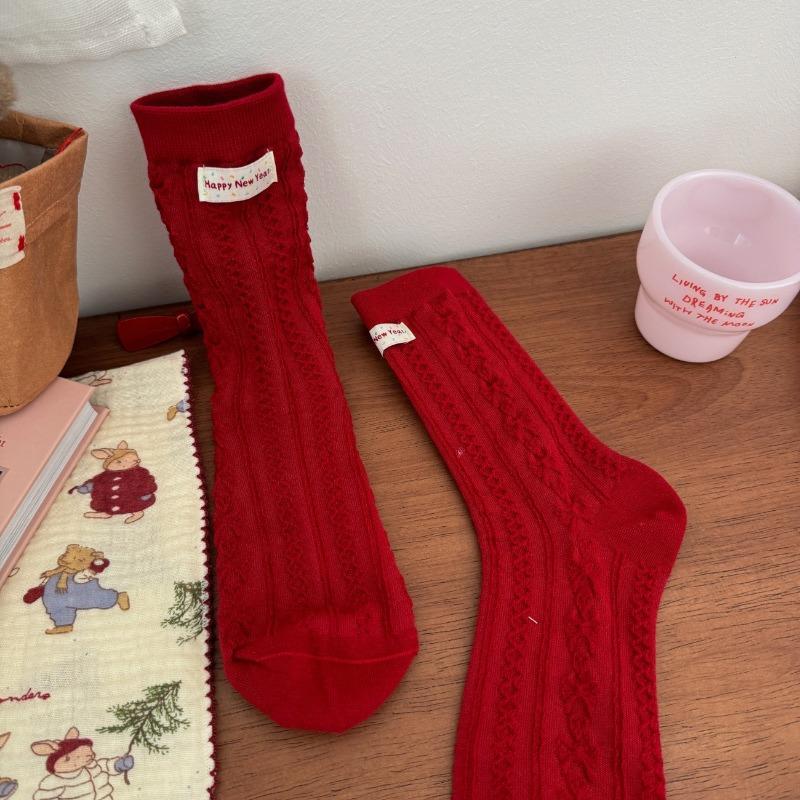 

Новогодние красные тканевые носки до середины икры без косточек, носки в ретро-стиле 1 pair