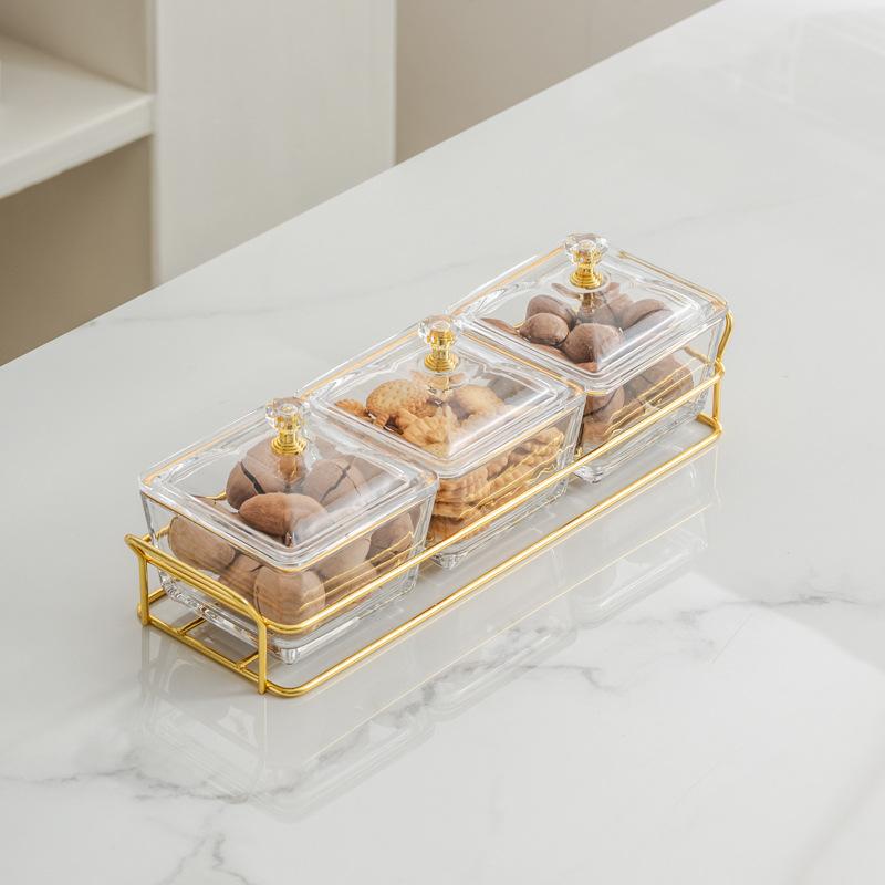 Light Luxury Glass Fruit Plate  Creative Household Living Room Snack Plate  Dried Fruit Snack Plate  Dessert Plate  Candy Plate  Fruit Plate