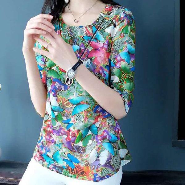 M-5XL Women's Spring and Summer Large Size Printing Tops Female Autumn Loose Casual Half Sleeve Blouses