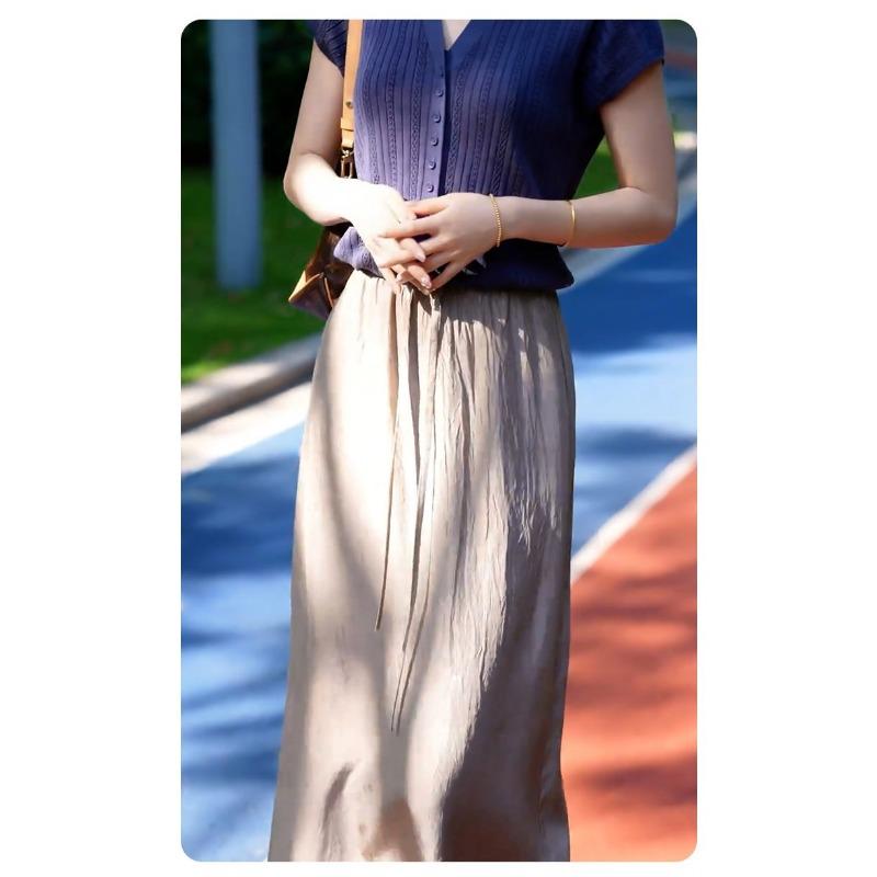 Acetate Satin Skirt Summer New High Waist Drape Casual Temperament Thin Skirt