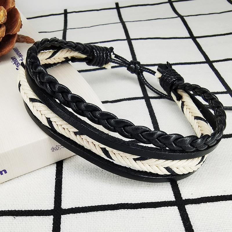 

Браслет ручной работы из хлопка и льна, плетеный, с кожей коровы