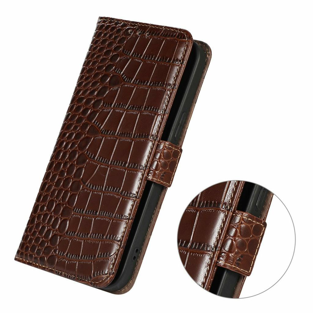 For iPhone 17 Pro Max Case Crocodile Texture Genuine Cow Leather Phone Wallet Cover